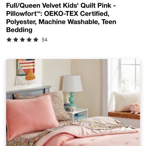 Full/Queen Velvet Kids' Quilt Pink - Pillowfort™: OEKO-TEX Certified - Picture 5 of 5